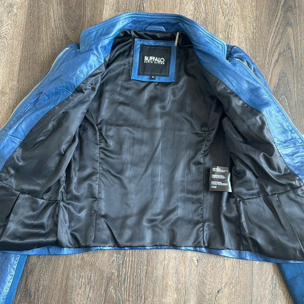Buffalo David Bitton Blue Leather Jacket - Picture 6 of 9